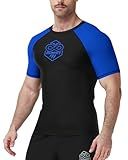 Runhit Jiu Jitsu Rash Guard Men BJJ Compression Shirts Short Sleeve MMA Running Workout Surfing Trainning Base Layer Rash Guard Blue M