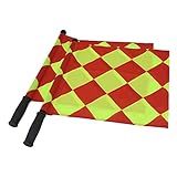 JAYO Professional Linesman Flags for Official Soccer Events - 2PCS Waterproof Referees Flags with PU Zipped Carrying Bag, Yellow and Red Diamond Pattern