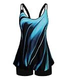 Arolina Womens Tankini Bathing Suits Two-Piece Full Coverage Summer Swimsuit Plus Size Bathing Suit Blue Oblique Stripes 16W