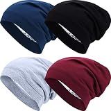 SATINIOR 4 Pcs Satin Lined Sleep Beanie(Black, Wine Red, Gray, Blue)