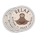 3 Pcs Relax Nothing is Under Control Sticker Chilling Sloth Yoga Stickers, Funny Sarcastic Adults Decal Inspirational Quote - Vinyl Sticker 3 Inches for Water Bottles Laptop Phone Car Helmet Hard Hat