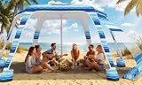 Beach Cabana with 6-Corner, 8'×8' UPF50+ Beach Canopy, Adjustable Height Beach Tent Sun Shelter, Cool Cabana Beach Tent with Removable Side Wall, Beach Shade for Garden, Camping (Blue White Stripes)