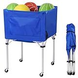 Coolcapis Volleyball Ball cart with Wheels Portable Basket Storage Cart 37in x 26in x 26in Garage Sports Equipment Organizer Volleyball Basketball Soccer Toy Blue