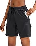 SANTINY Women's 5''/ 7''/9'' Hiking Cargo Shorts Quick Dry Lightweight Summer Shorts for Women Athletic Golf Zipper Pockets(Black_L)