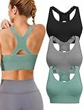 Sports Bras for Women High Support: Adjustable Strap 3 Pack High Impact Plus Size Supportive Padded Racerback Push up Sport Bra Multipack with Sewn in Pads for Large Bust Workout Running Gym Yoga