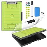 All-Weather Tactical Coaching Clipboard for Soccer & Basketball - Double-Sided Dry Erase Board with Magnetic Pieces, Markers, Eraser, Whistle & Storage Case | Perfect Coach Gift (Soccer)