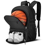 OCKLILY Basketball Backpack Sport Bags, Waterproof Large Basketball Equipment Bag with Ball and Shoe Compartment, Soccer Backpack Volleyball Backpacks, Basketball Bookbag for School Travel, Black