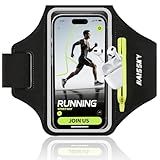 Kebrela Running Armband with Earphone Bag for iPhone 16/15/14 Max/Pro/Plus & Galaxy S20/S10, Touchscreen Compatible, Phone Holder for Running with Card Slot & Key Pockets, Fit Up to 6.9 Phone