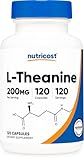 Nutricost L-Theanine 200mg, 120 Capsules, Double Strength - Non-GMO, Gluten Free