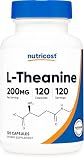 Nutricost L-Theanine 200mg, 120 Capsules, Double Strength, Gluten Free