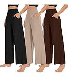 NEW YOUNG 3 Pack Women's Wide Leg Pants with Pockets High Waist Loose Sweatpants Casual Lounge Yoga Workout Palazzo
