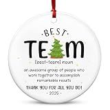 TEEZWONDER Best Team Ever Gifts - Ceramic Christmas Ornaments 2025 with Card for Christmas Tree Decorations - Office Group Gifts for Coworkers Employees Friends, Appreciation Thank You Gift Ideas