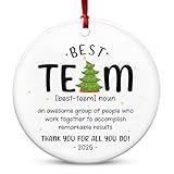 TEEZWONDER Best Team Ever Gifts - Ceramic Christmas Ornaments 2025 with Card for Christmas Tree Decorations - Office Group Gifts for Coworkers Employees Friends, Appreciation Thank You Gift Ideas