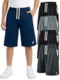 NY Threads 5 Pack Boys Athletic Shorts Quick Dry Lightweight Basketball Shorts for Kids Youth with Pockets and Drawstring, Small, Black/Black/Dark Grey/Navy/Medium Grey