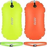 JOTO 2 Pack Swim Buoy Float for Open Water, Swimming Belt Bubble Safety Float with Adjustable Waist, Snorkeling, Swim Training, Triathletes, Kayaking -Neonyellow & Orange