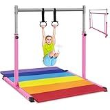 Safly Fun Gymnastics Bar for Kids Ages 3-15 | Sturdy Steel Home Gym, Adjustable Height (3 to 5 ft) with Anti-Slip Base, Easy Assembly