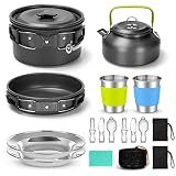 Odoland 19pcs Camping Cookware Mess Kit, Non-Stick Pot Pan Kettle Set for 2