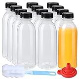 zmybcpack 12 Pack 15oz(450ml) PP Heat-Resistant Plastic Juice Bottles With Caps-Plastic Smoothie Bottles-Reusable Bulk Beverage Containers with Lids For Juice, Beverage(Dishwasher Safe)
