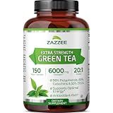Zazzee Extra Strength Green Tea 20:1 Extract, 50% EGCG, 98% Polyphenols, 80% Catechins, 150 Vegan Capsules, 5 Month Supply, Certified Kosher, Antioxidant & Metabolism Support, Non-GMO, Made in the USA