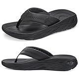 ZURIN Mens Orthotic Flip Flops Recovery Sandals Slides for Men，Comfort Thong Sandals with Plantar Fasciitis Arch Support Thick Athletic Cushion for Sports Exercise Walking Beach Indoor Outdoor Black