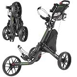 EASEGO Golf Push Cart 3 Wheel : Golf Bag Cart Foldable with Phone Holder/Cup/Umbrella Holder Compact Golf Pull Carts Quick Fold Golf Caddy Push Carts with Large Wheelbase for Different Terrain（Black）