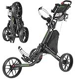 EASEGO Golf Push Cart 3 Wheel : Golf Bag Cart Foldable with Phone Holder/Cup/Umbrella Holder Compact Golf Pull Carts Quick Fold Golf Caddy Push Carts with Large Wheelbase for Different Terrain(Black)