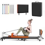 Ntoaujao Pilates Reformer, Foldable Pilates Machine for Home Gym Workout with 4 Springs & 5 Cords, fit for Beginners & Advanced Users, Up to 300 LBS (with Pilates Box & Jumpboard)