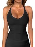 iGENJUN Workout Tops for Women Racerback Tank Tops 2026 Yoga Gym Ribbed Sleeveless Shirts Clothes,M,Black