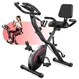 Pleny Folding Exercise Bike, 5 IN 1 Stationary Bikes for Home 6.6 LBS Flywheel, 330LB Weight Capacity Back Support Cushion Indoor Workout Cycling Bike for Home Gym, Black-red