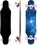 Mini Cruiser Longboard, 31 Inch Small Size Wide Wheel Skateboard, Beginner Stable & Easy-to-Control Skateboard, Suitable for Park & Street Riding, Unique Flame Pattern (Bluesky)