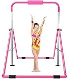 Safly Fun Gymnastics Bar for Kids 3-9, Foldable & Adjustable 35"-51", Supports 140Lbs with Pad, Easy to Assemble, Gymnastics Equipment for Indoor/Outdoor Training
