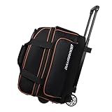 2 Ball Bowling Bag with Wheel,900D Oxford Waterproof PU,Dual Roller Bowling Bag with Sturdy Frame,Large Shoe Compartment Fits Up to Men’s 16,Rolling Bowling Tote, Handle Extends to 39.5" (Black)