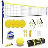 Furypiont Beach Volleyball Net System with 4 Sand Anchors.Easy Setup Adjustable Height Poles with 2 Volleyball Ball,Pump,Boundary Line，Carry Bag.Portable Volleyball Net for Backyard,Grass and Lawn