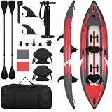 GarveeTech 2 Person Inflatable Kayak 12.5 ft, Heavy Duty PVC Foldable Kayak with Padded Seat and 3 Fins, 204 KG Load Capacity, Complete Accessories for Fishing and Daily Water Leisure