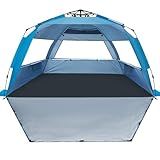 WhiteFang Deluxe XL Pop Up Beach Tent Sun Shade Shelter for 3-4 Person, UV Protection, Extendable Floor with 3 Ventilating Windows Plus Carrying Bag, Stakes, and Guy Lines (Solid Blue)