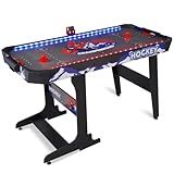 57" LED Light-Up Air Hockey Table, Foldable Arcade Style Air Hockey Game Set w/Accurate Electronic Scoring, in Line Power Switch, Powerful Motor for Kids Adults Home Game Room (Gray Playfield)