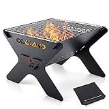 Odoland Camping Campfire Grill, Portable Folding Charcoal Grills, Backpacking BBQ Grill, Heavy Duty Firepit with Carry Bag for Outdoor Cooking, Bonfire, Patio, Backyard