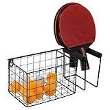MyGift Wall Mounted Ping Pong Ball Holder and Paddle Rack, 12 Inch Wide Table Tennis Equipment Organizer with 5x5 Metal Storage Basket