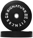 Signature Fitness 2" Olympic Bumper Plate Weight Plates with Steel Hub, 45LB, Pair
