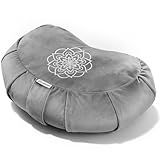 Hihealer Premium Meditation Cushion - Comfortable Floor Pillow for Adult Traditional Crescent Meditation Pillow Yoga Buckwheat Bolster (Grey)