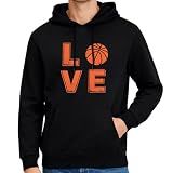 PIUFAM Black Hoodies for Men, Love Basketball Pullover Hoodie for Young, Unisex Polyester Sweatshirt for Women, Hoodie for Women, Pullover Sweatshirt for Women, Men, Gift for Chritsmas Thanksgiving