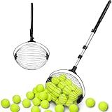 Netrix Tennis Balls Hoppers, 30-58" Golf Ball Retriever Telescopic Tennis Ball Picker Upper Machine for Up to 40 Tennis Balls, No Bending Over Quick Rolling Picker for 1.5"-3" Balls