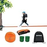 SZHTMZXC 65ft Ninja Slackline Kit with Ratchet System and Tree Protectors, 500lbs Backyard Set for Kids and Adults, Beginner Balance Training Equipment with Carry Bag for Backyard, Park, Gym