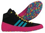 adidas HVC 2 Wrestling Shoes, Black/Cyan/Pink, Adult 8