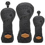 BAIRBRE Golf Club Covers Poker Golf Head Covers Driver Covers Fariway Wood Headcover Hybrid Covers Leather Golf Headcover with Number Tag for All Brand (for 3PCS/Set)