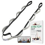 OPTP Stretch Out Strap Pro with Stretching Exercise Book, 11 Loop Stretching Strap for Yoga and Pilates, Physical Therapy Strap for Leg and Knee Recovery. Made in the USA