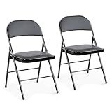 DUMOS 2 Pack Leather Padded Folding Chair, Indoor Outdoor Portable Stackable Commercial Seat with Steel Frame, Capacity for Home, Office, Party, Comfy, Black