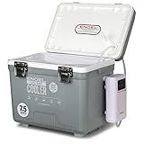 ENGEL 7.5 Quart Live Bait Cooler PRO for Fishing - Portable Minnow and Bait Bucket with Lithium-Ion Rechargeable Aerator - Silver (7.5Qt)