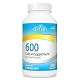 21st Century Calcium 600 mg Supplement (400 Tablets), Vegan-Friendly Bone Strength Calcium Supplement, Non-GMO & Gluten-Free Calcium Carbonate, No Artificial Flavors, Suitable for Men & Women