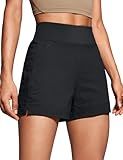 CRZ YOGA Women's Lightweight Mid Rise Hiking Shorts 4'' - Stretch for Athletic Summer Travel Outdoor Golf with Zip Pockets Black Small